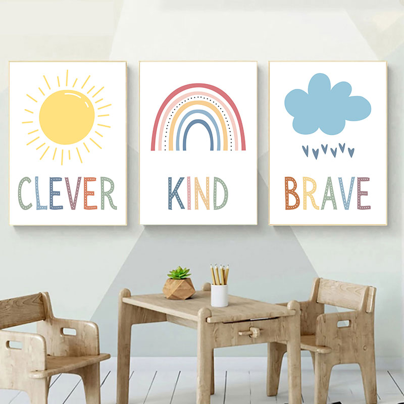 Kids Education Quote - Cute Sun Rainbow Cloud Canvas Art